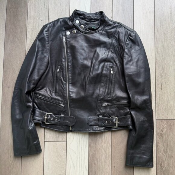 Ralph Lauren Black Leather Moto Jacket - Picture 1 of 8